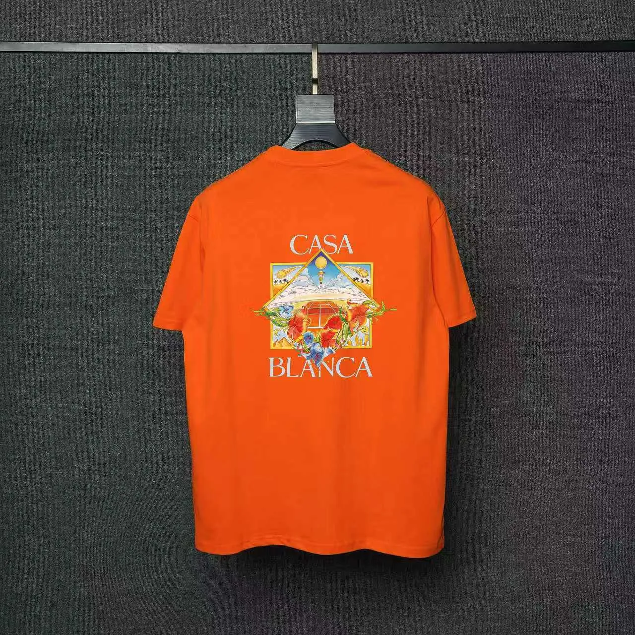 26ss CASABLANCA original printing process short-sleeved T-shirt original development using high-density double yarn pure cotton fabric upper body soft and comfortable color Black White Dark Green color Orange Pink Blue Royal Blue color cigarette powder 8 colors Sizes S M L XL